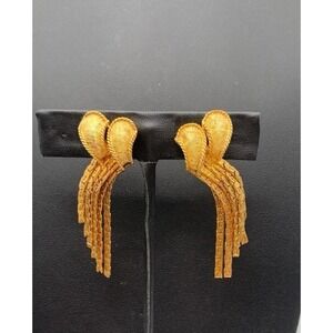 Vintage Vendome Gold Tone Unique Side Tassel Statement Clip On Earrings Signed